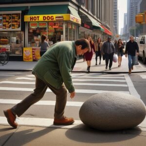 a man stumbled upon a rock in the street at noon ai generated by Dall-E3