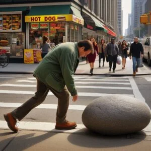 a man stumbled upon a rock in the street at noon ai generated by Dall-E3