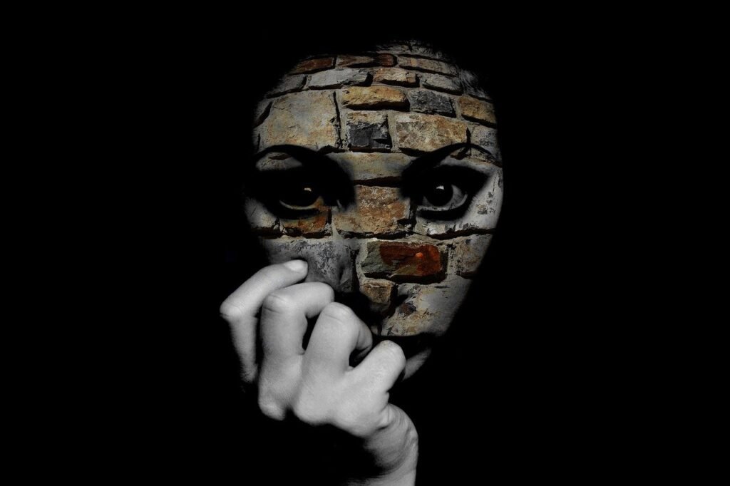 A photo of a woman made by bricks