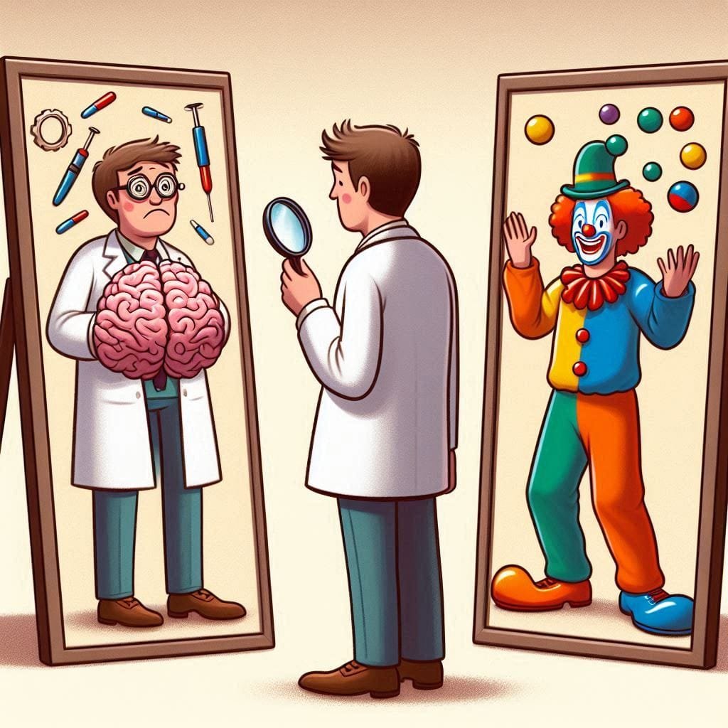 A young doctor wearing white coat is confused between his career and to have fun