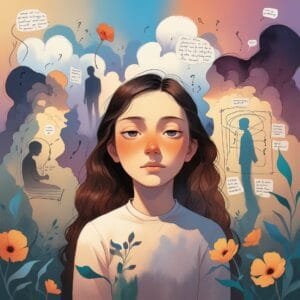 An AI generated images as a drawing picture confused about herself and life